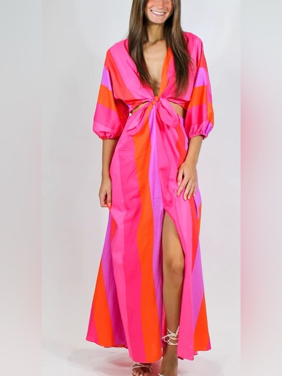 Buddy Love Dresses & Skirts - NEW Buddy Love Small Maxine Striped Tie-Front Side Cut Out Maxi Dress